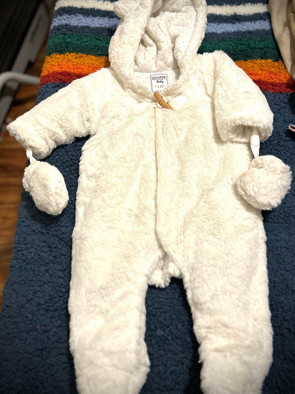 MINOTI Baby Cream Fleece Footed One-Piece with Hood